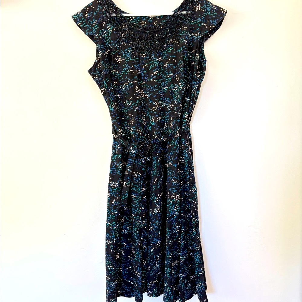 VINTAGE 50s Black and blue floral swing dress
